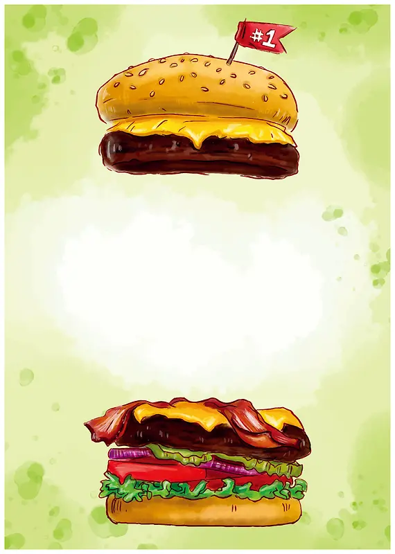 手绘水彩卡通汉堡快餐店菜单背景素材