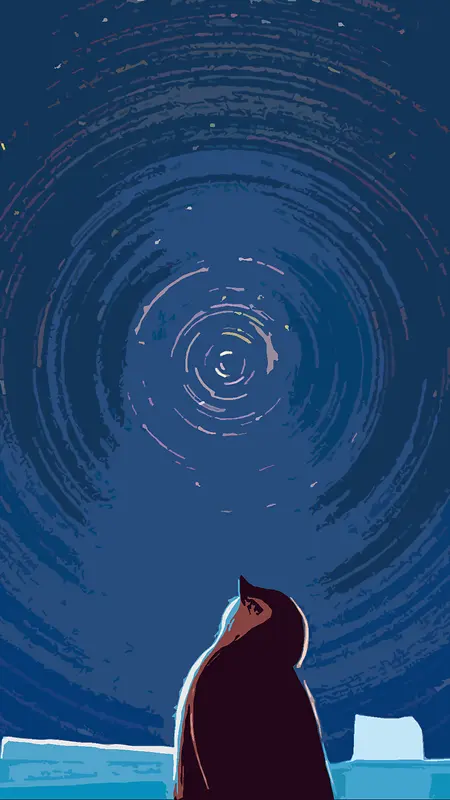 卡通企鹅仰望星空扁平H5背景图