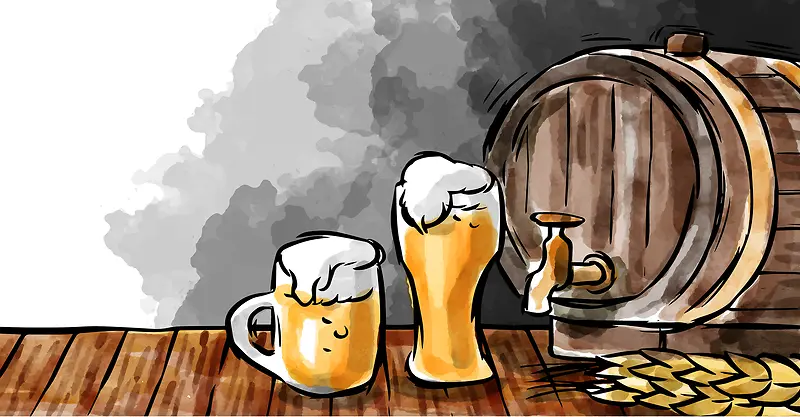 欧式手绘啤酒宣传广告详情页水彩背景素材