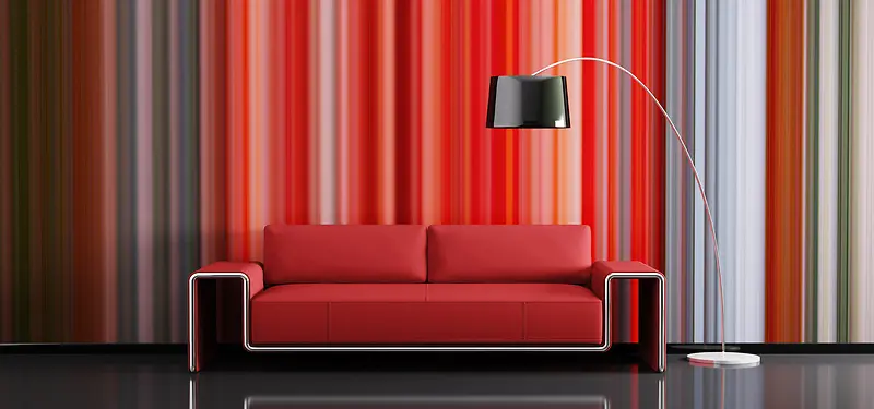 红色系沙发窗帘落地灯