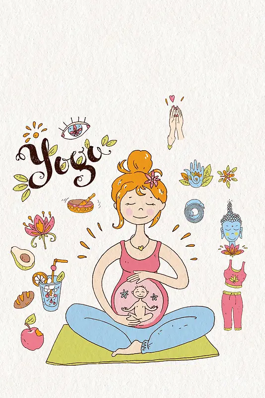 卡通手绘孕妇瑜伽海报背景