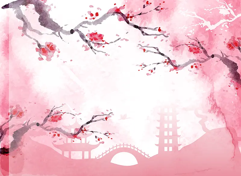 日式唯美樱花主题详情页水彩矢量背景素材