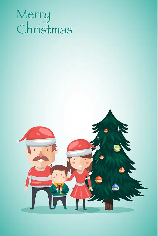 圣诞树和圣诞家庭矢量海报背景素材