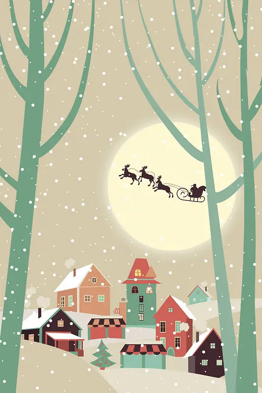 卡通手绘冬季圣诞节雪景