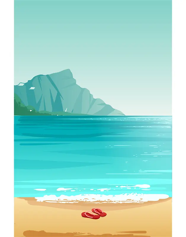 夏日海滩风景手绘平面广告