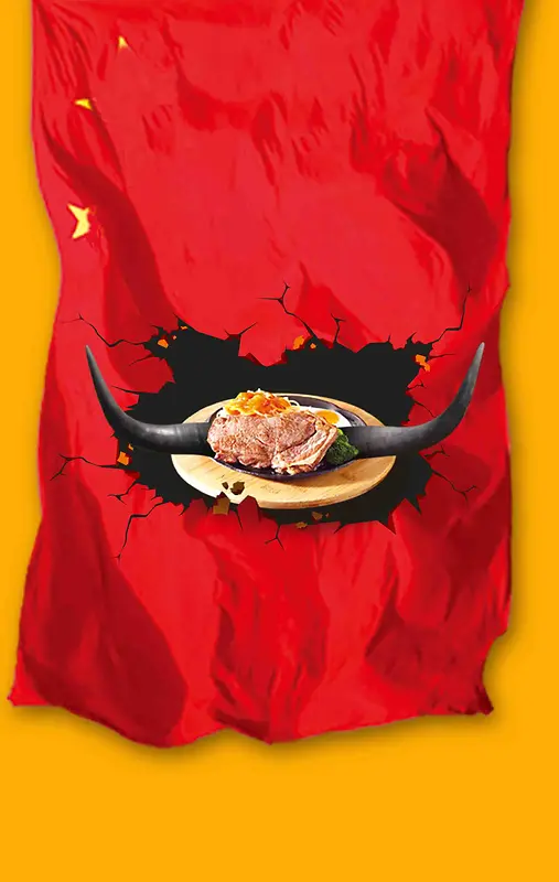 牛排牛肉干牛肉牛角斗牛红色美食海报背景
