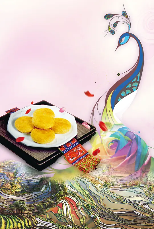 七彩玫瑰鲜花饼海报背景素材