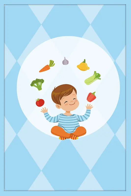 卡通手绘蓝色儿童饮食合理营养搭配