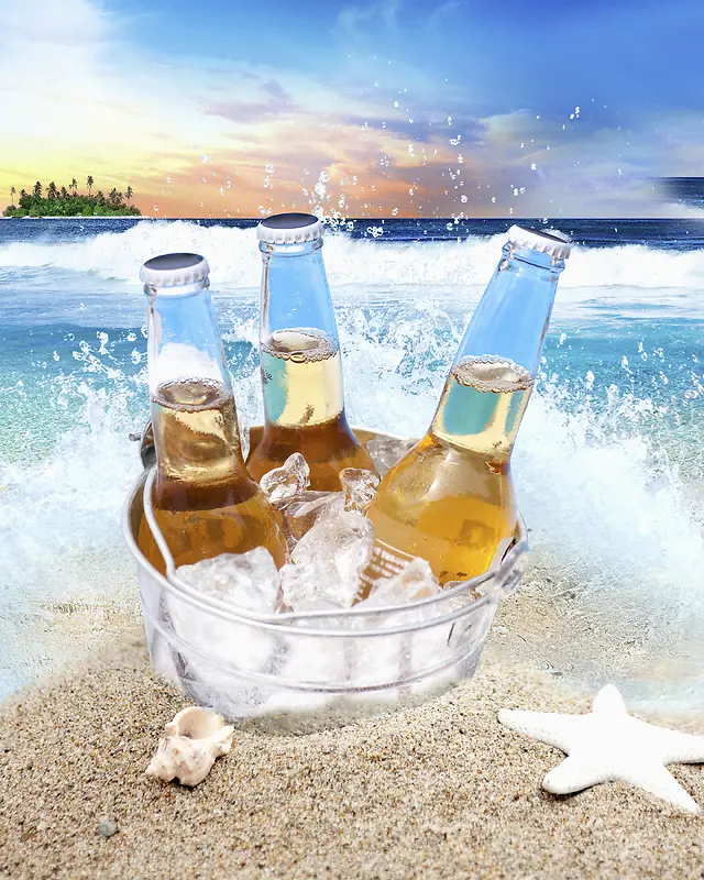 简约啤酒沙滩度假广告
