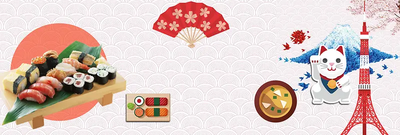 红色和风舌尖美食寿司淘宝banner