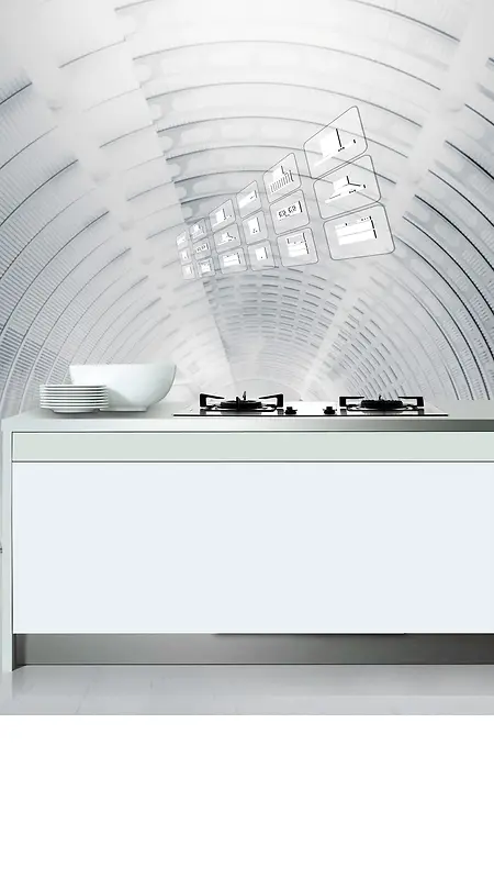 纯白色厨房背景图