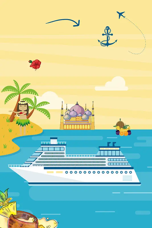 新马泰夏威夷夏季游轮之旅海报背景