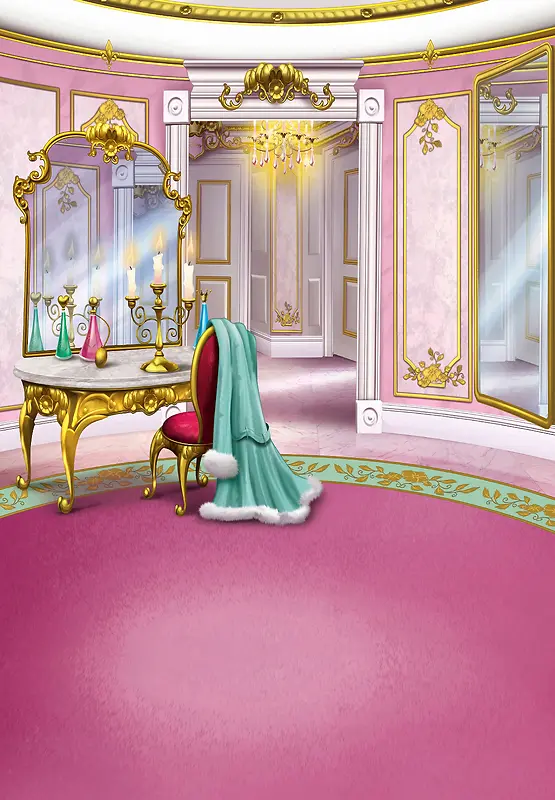 格林童话卡通室内粉色背景