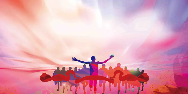 彩色人物剪影奔跑飞翔企业文化海报背景