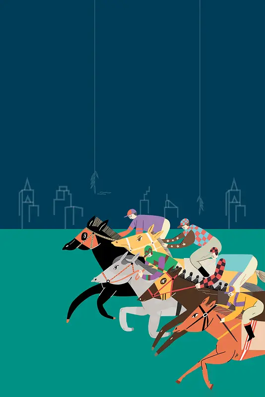 卡通手绘马术运动赛马比赛宣传海报