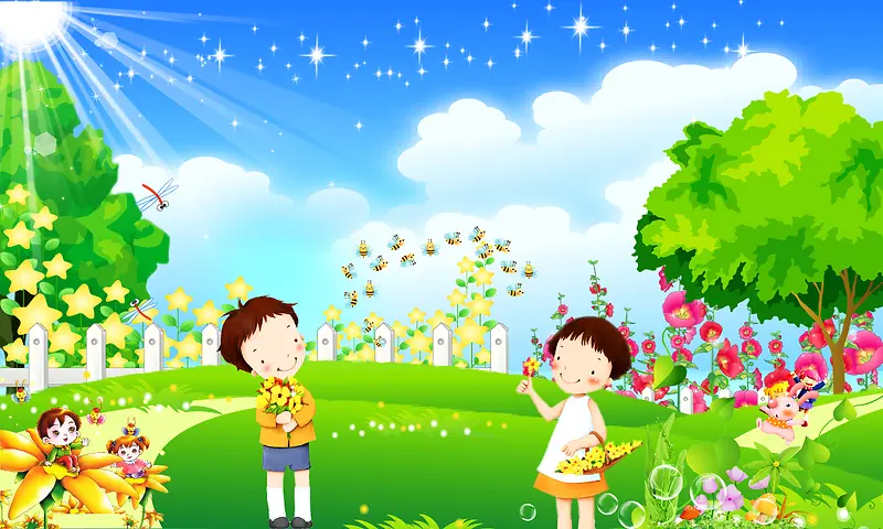 幼儿园 蓝天草地海报背景素材