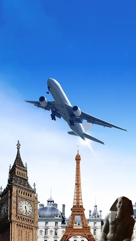 国外旅游飞机H5背景素材