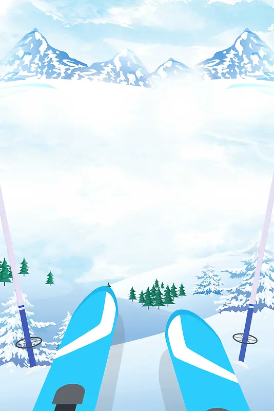 滑雪白色卡通手绘下雪背景