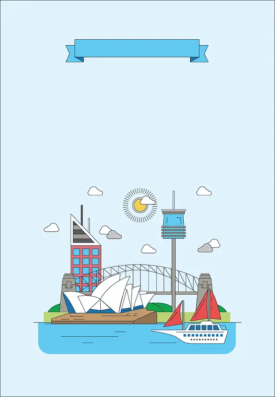 悉尼旅游扁平风格海报背景素材