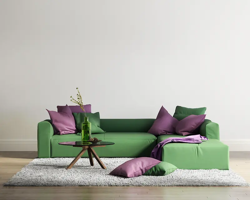 绿色沙发抱枕地毯图片素材