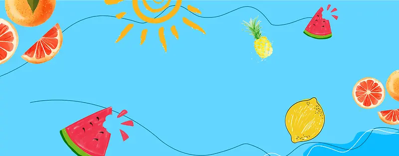 夏季冰爽西瓜柠檬卡通几何蓝色背景