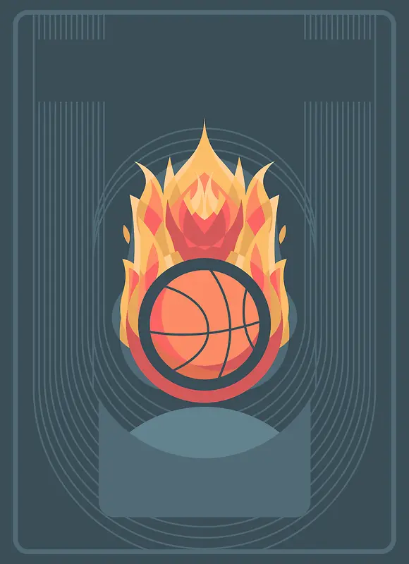 卡通扁平篮球火焰线条球赛背景素材