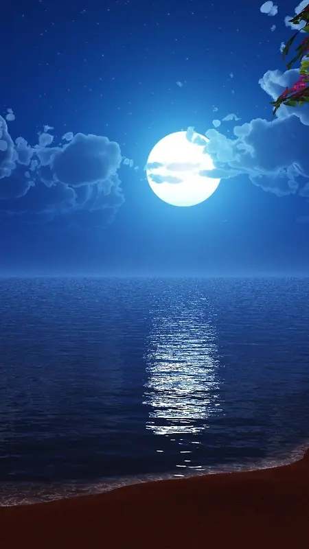 蓝色天空中的月亮H5素材背景