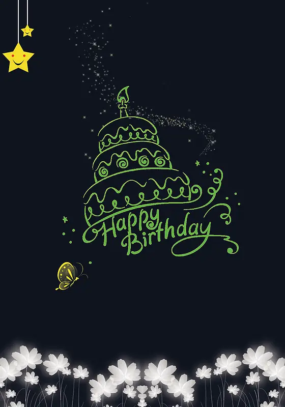 绿色手绘生日蛋糕背景素材