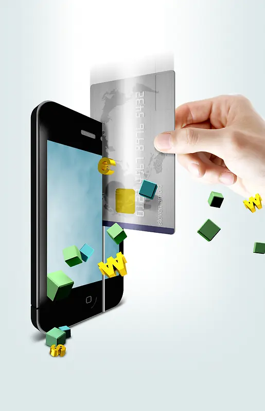 商务手机银行卡手方块印刷背景