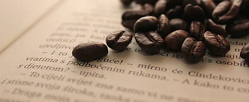 文艺摄影英文书上的咖啡豆