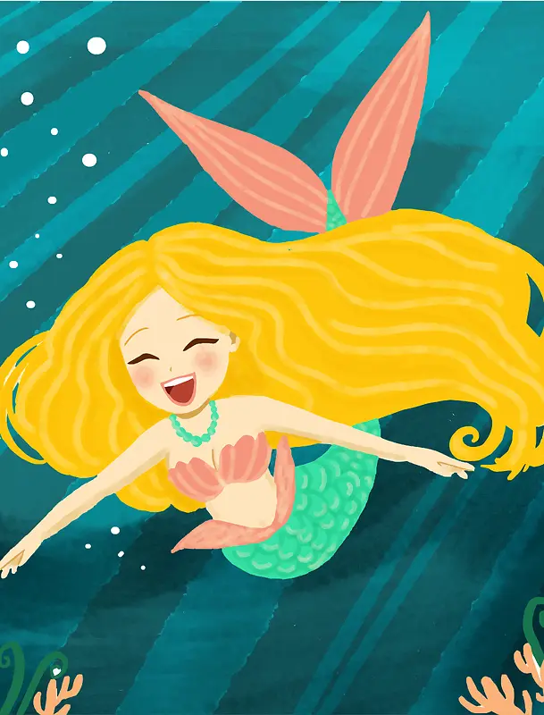 卡通手绘国际儿童节六一美人鱼背景素材
