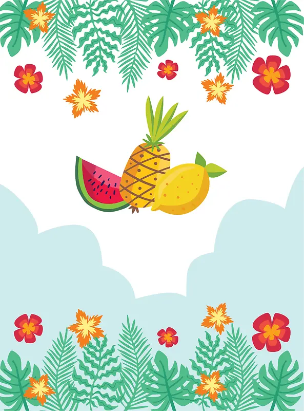 卡通扁平夏季清凉促销水果鲜花背景素材
