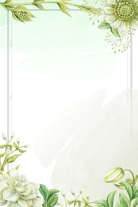 淡绿色手绘春季上新花卉线框背景
