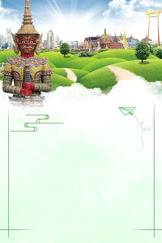 绿色清新美景泰国旅游海报背景