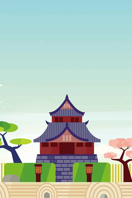 扁平化复古中国风古建筑背景