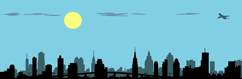 夜色下著名城市飞机月亮旅游海报背景