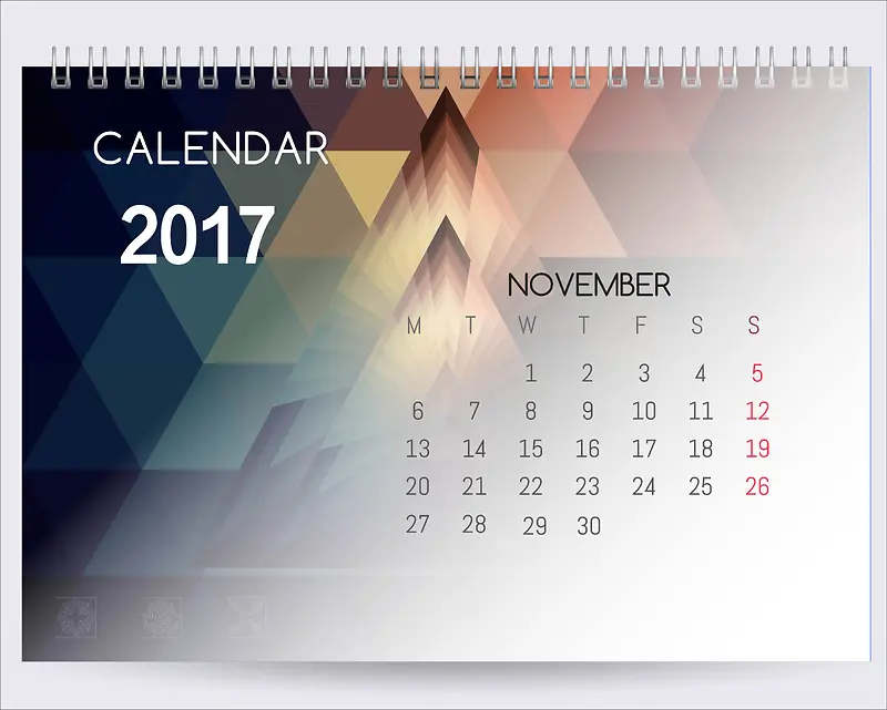 日历2017年11月挂历日期时间色彩
