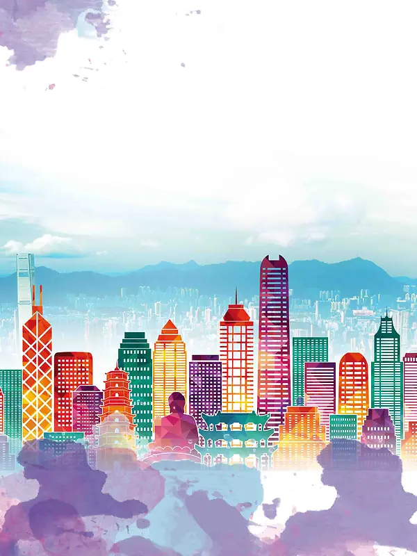 香港旅行香港印象创意海报背景模板