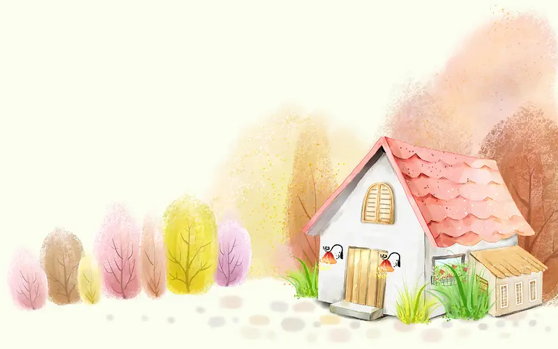 粉色手绘小屋背景