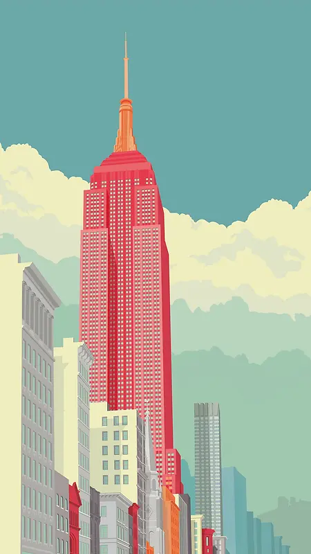都市摩天楼插画H5背景