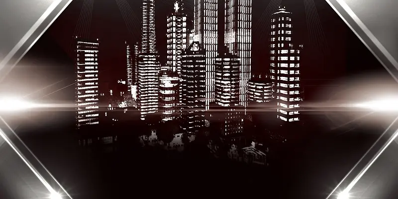 大气炫酷金属质感城市夜景地产建设展板背景