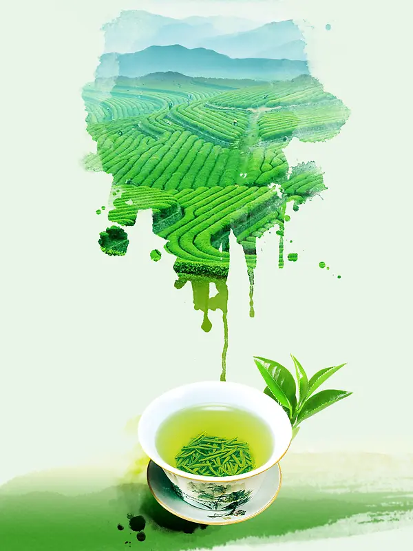 绿色小清新茶园茶文化背景素材