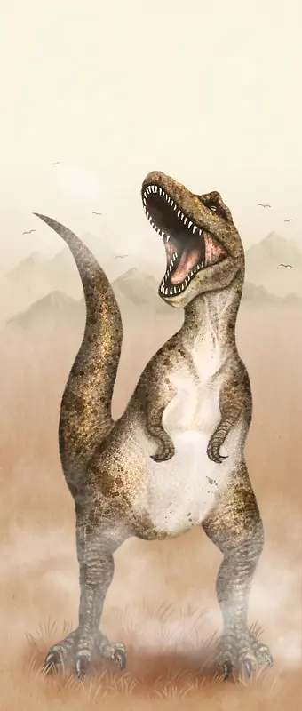 恐龙尖牙远山背景素材