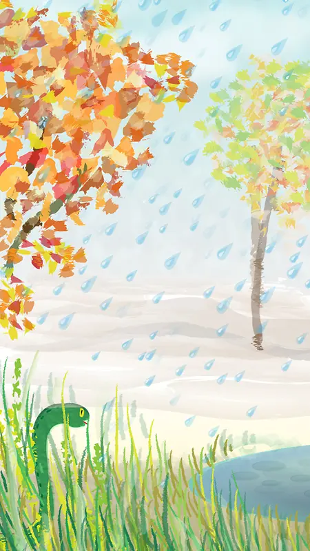 雨天的森林油画H5背景素材