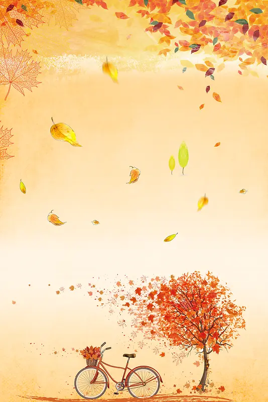 手绘金秋旅行树木秋天背景
