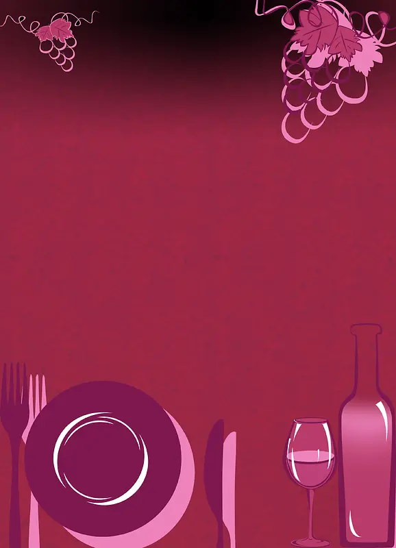 深色红色纹理葡萄矢量餐具西餐美酒酒杯背景