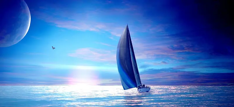 风景蓝天白云大海船背景