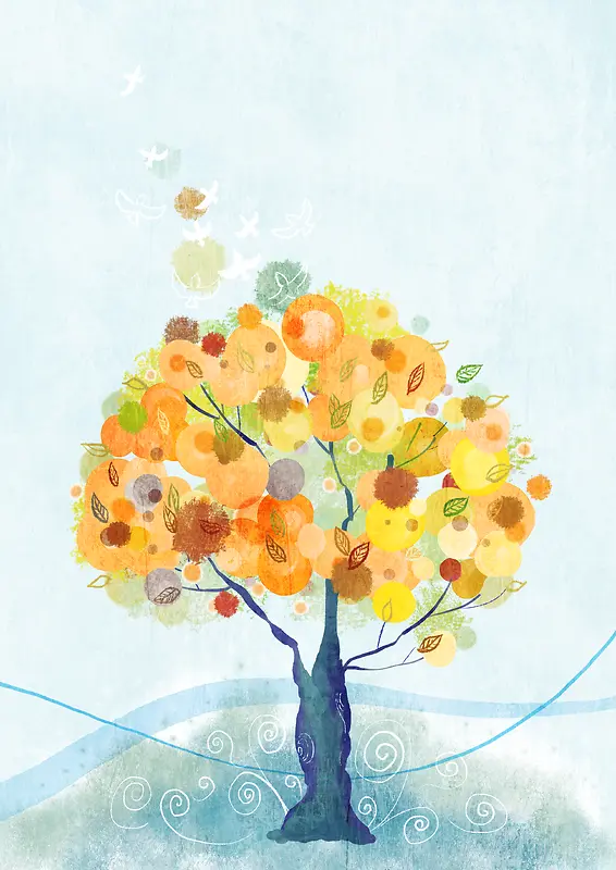 黄色秋季树木插画背景素材