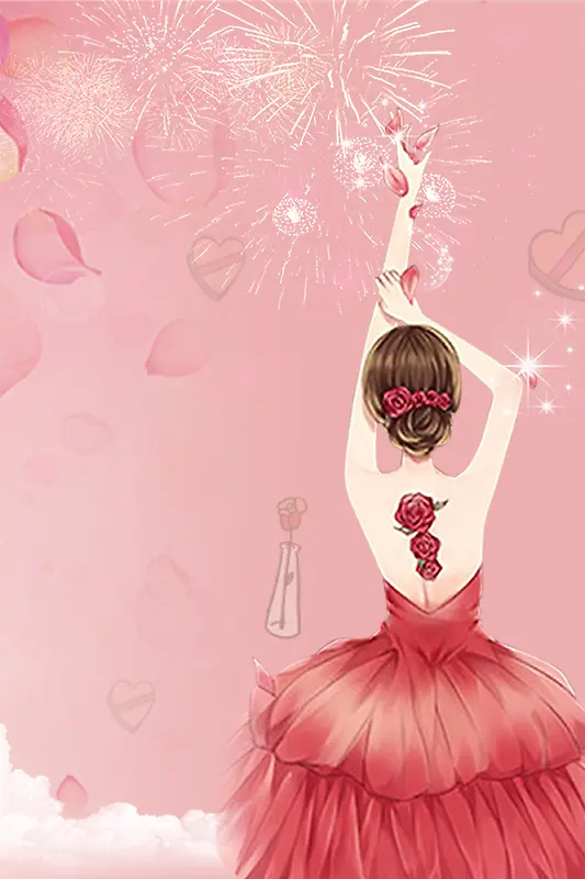 浅粉色手绘女生节跳舞的少女背景