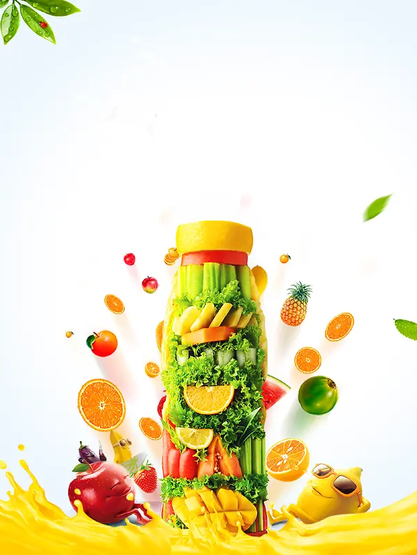创意广告果蔬水果瓶子柠檬背景素材